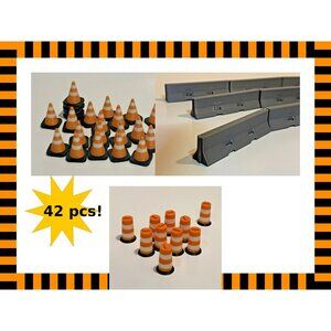 O Scale Roadwork Scenery Lot 42pc Barriers Cones Barrels 1:48 Train Layout SET